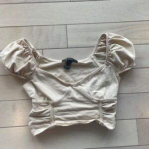 Forever21 cream colored ruffle crop top with puffy sleeves